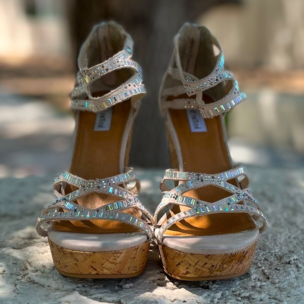 Not Rated Sparkly Cork Wedge Heels Size 8